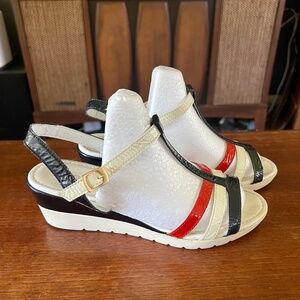 Vintage Spanish Sabrina Red White & Blue T-strap Sandals